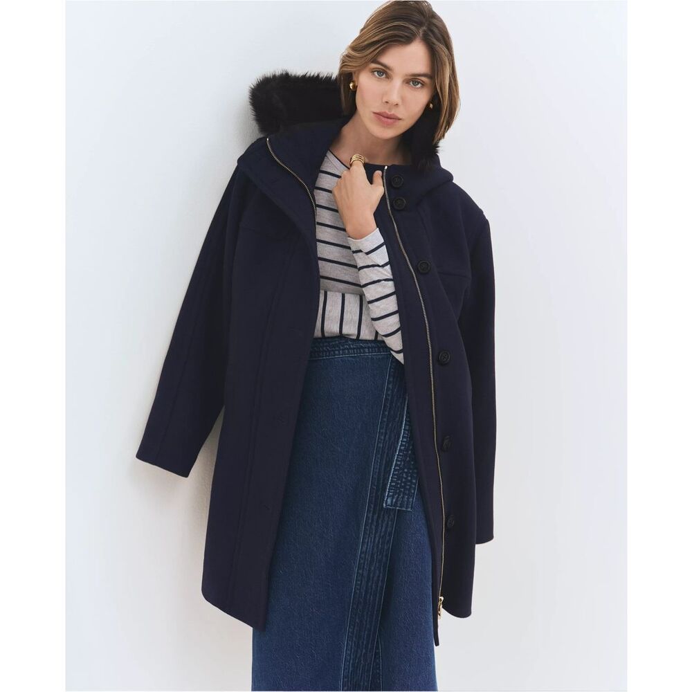 ANN TAYLOR $258 Loft Weekend Collection Faux Fur Trim Duffle Coat XXL - Picture 4 of 7